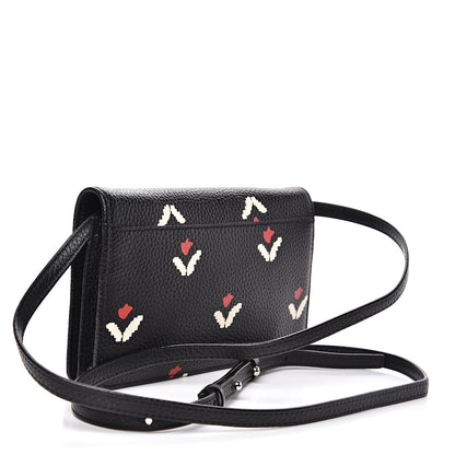 Marc Jacobs Grained Calfskin Embellished Tulip Print Wallet Crossbody Black Multicolor 2 of 12