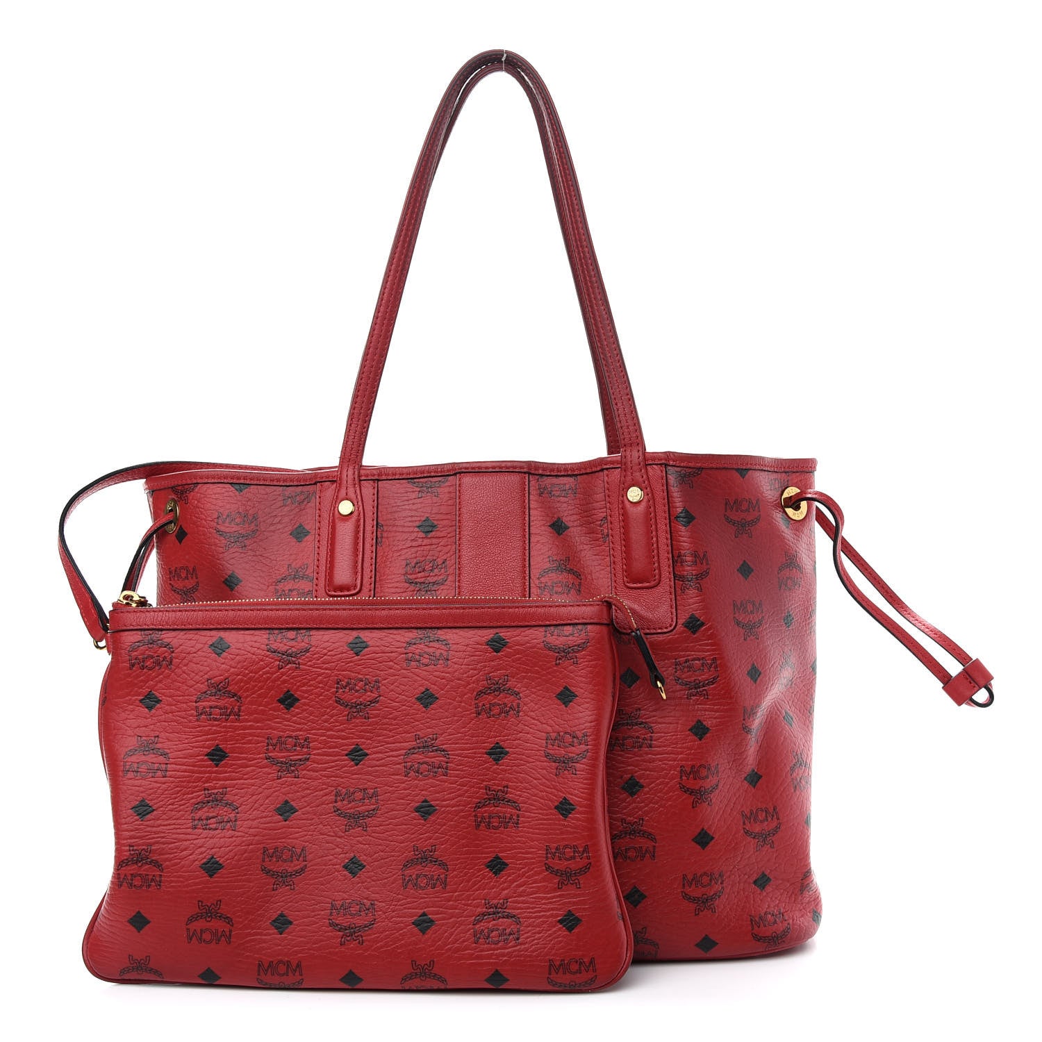 MCM Visetos Medium Liz Reversible Shopper Tote Ruby Red 3 of 17