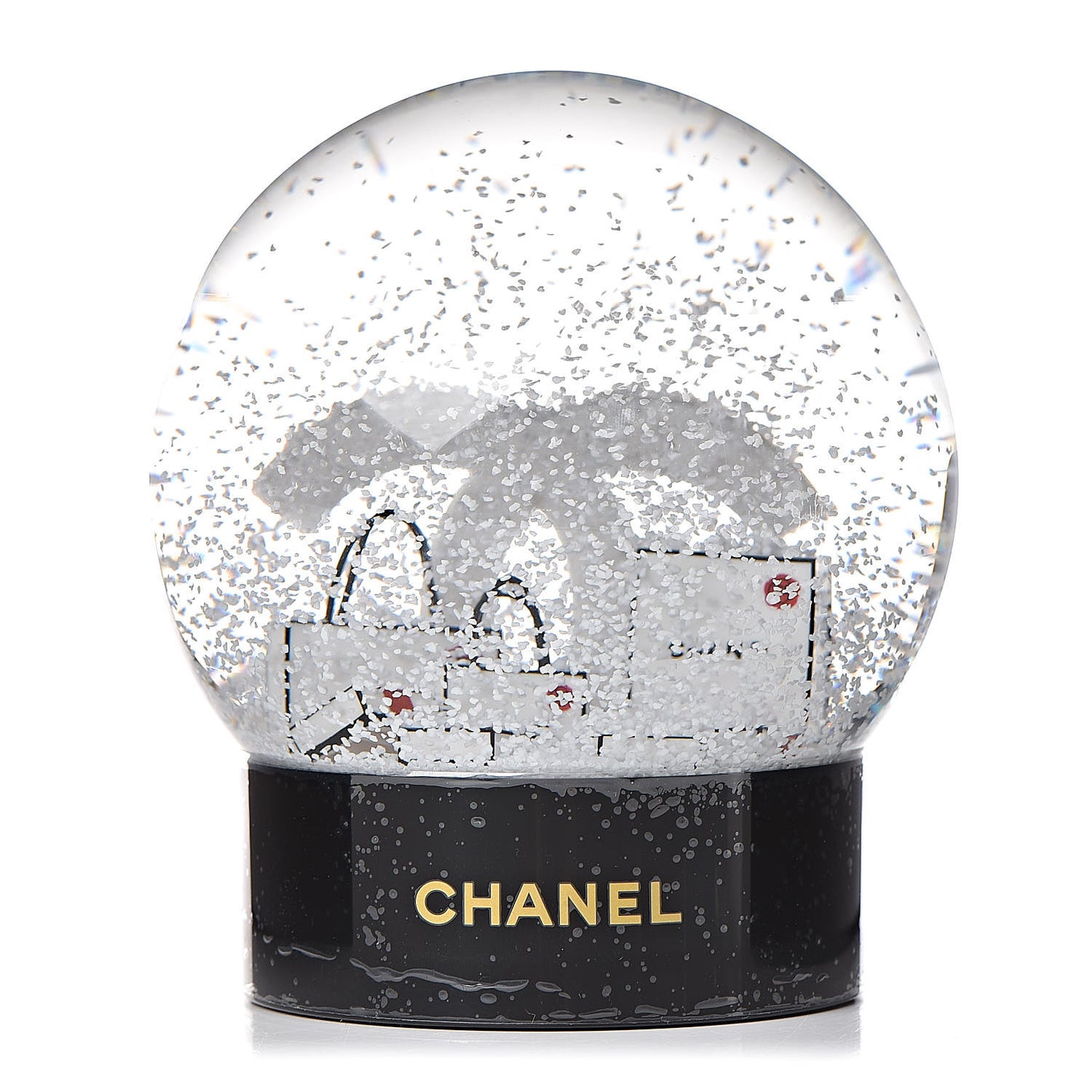 Glass CC Shopping Bag Snow Globe