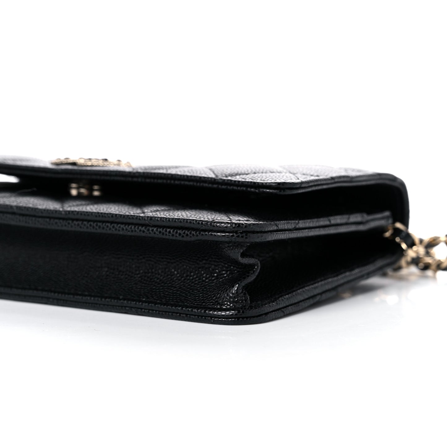 Caviar Quilted Crystal CC Wallet On Chain WOC Black