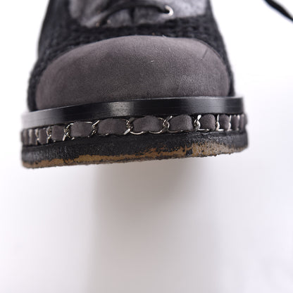 Chanel Wool Calfskin Tweed Lace Up Boots 42 Grey Black 15 of 15