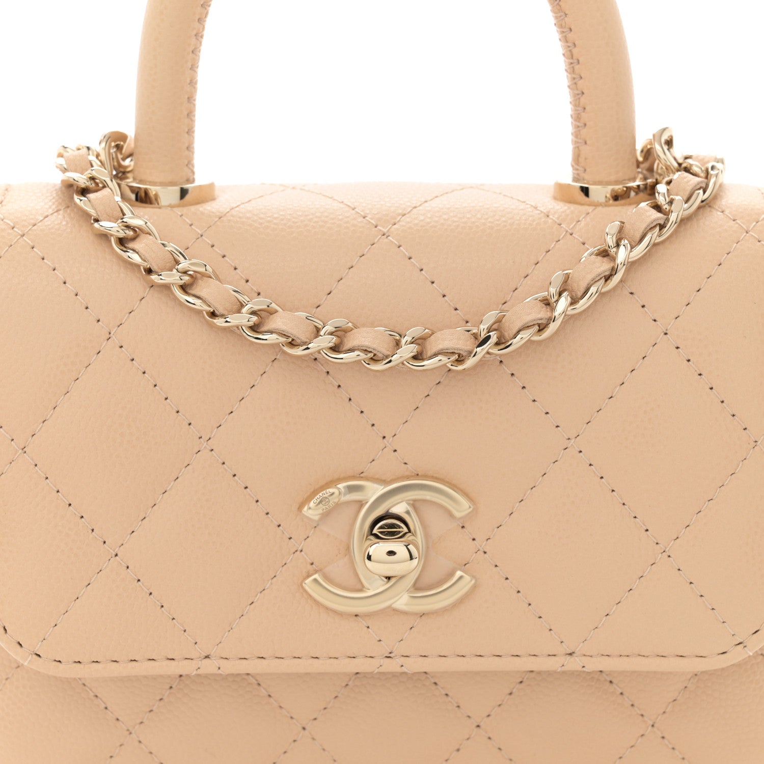 Chanel Caviar Quilted Coco Handle Clutch With Chain Beige 8 of 11