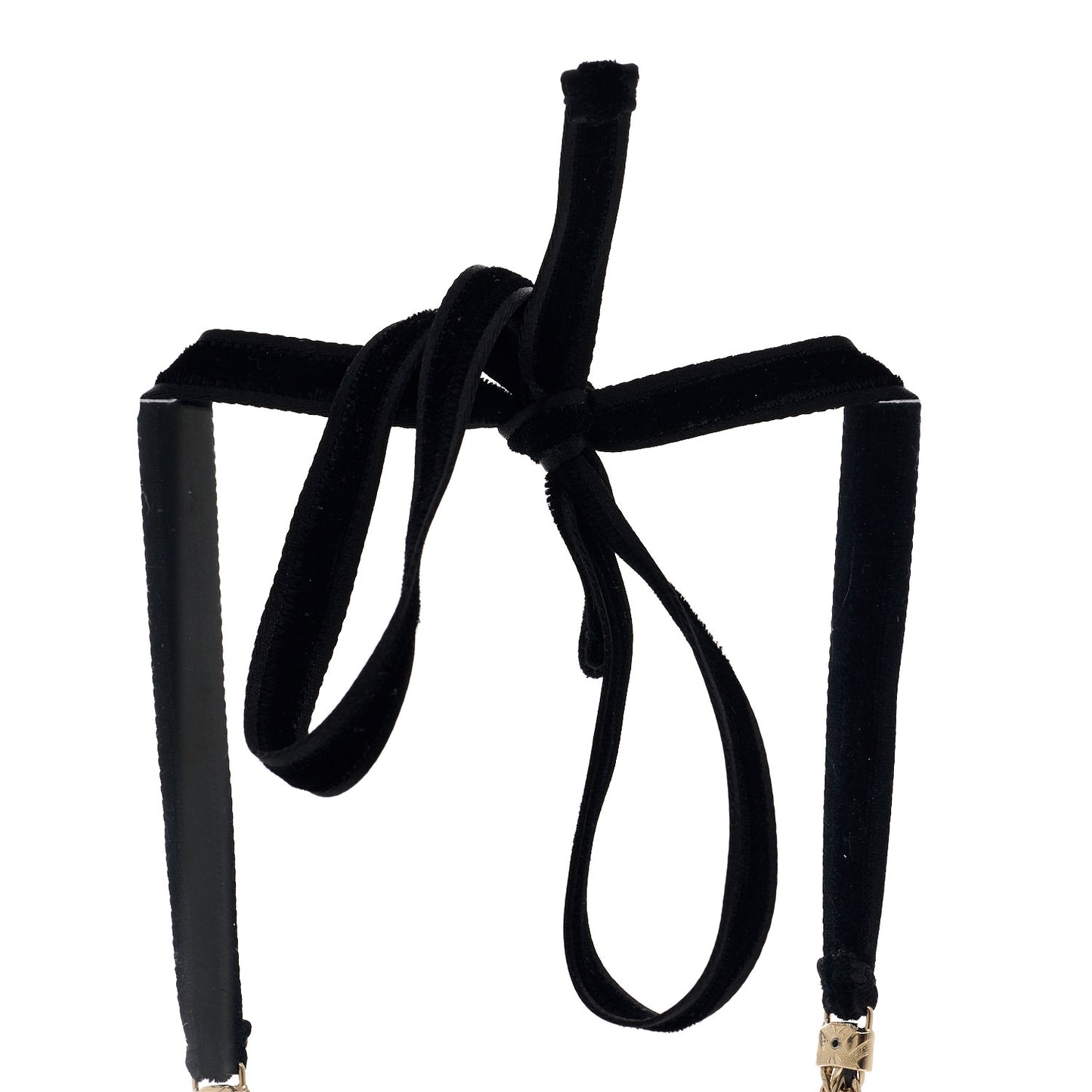 Metal Lambskin Crystal CC Chain Tie Headband Gold Black