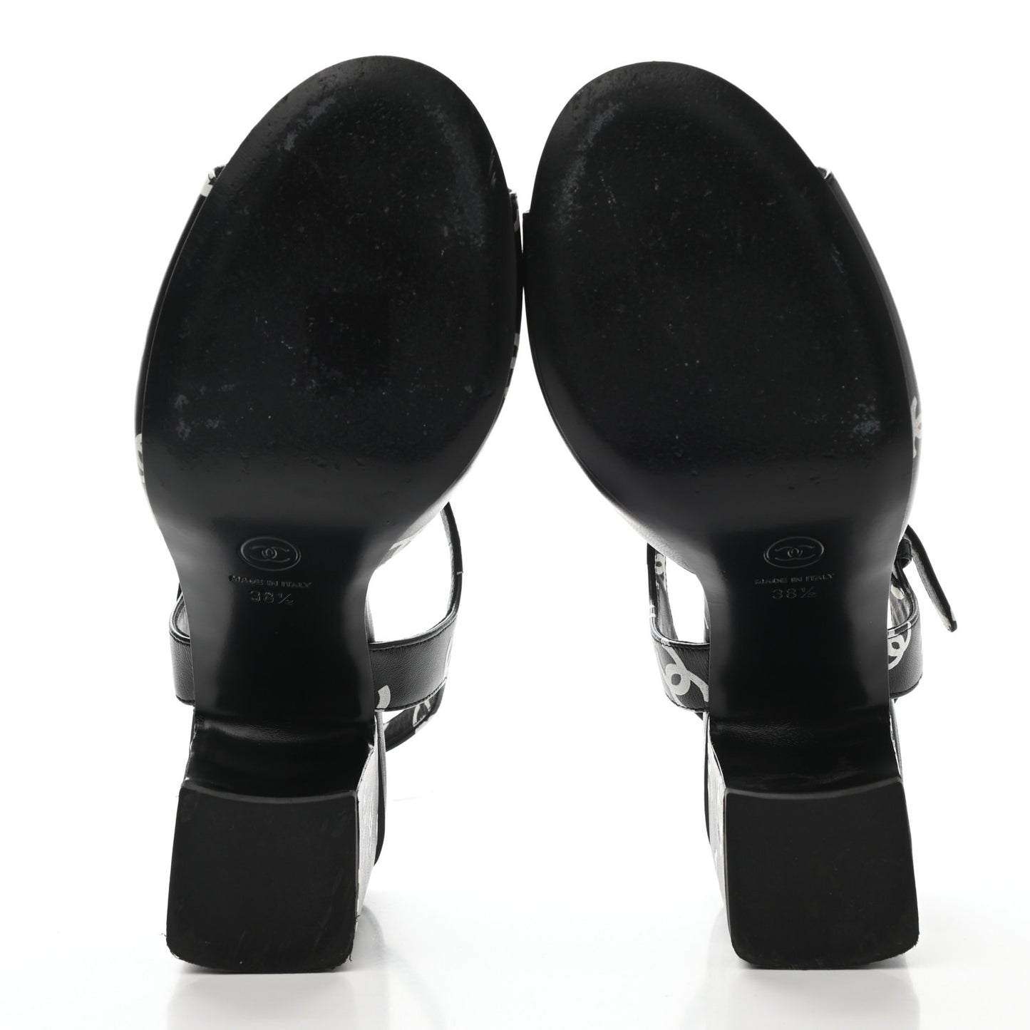 Printed Lambskin CC Sandals 38.5 Black White