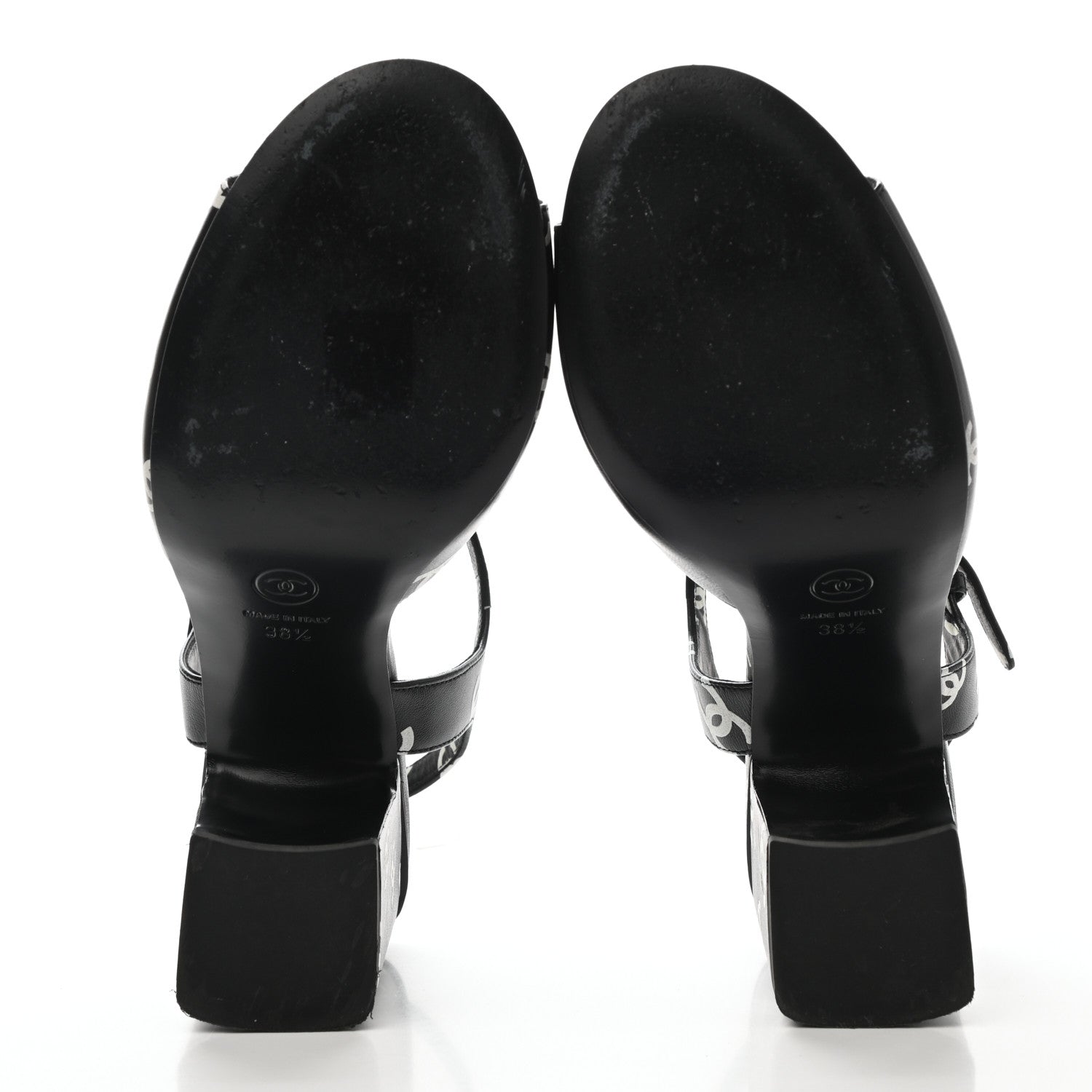 Chanel Printed Lambskin CC Sandals 38.5 Black White 6 of 10