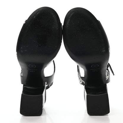 Chanel Printed Lambskin CC Sandals 38.5 Black White 6 of 10