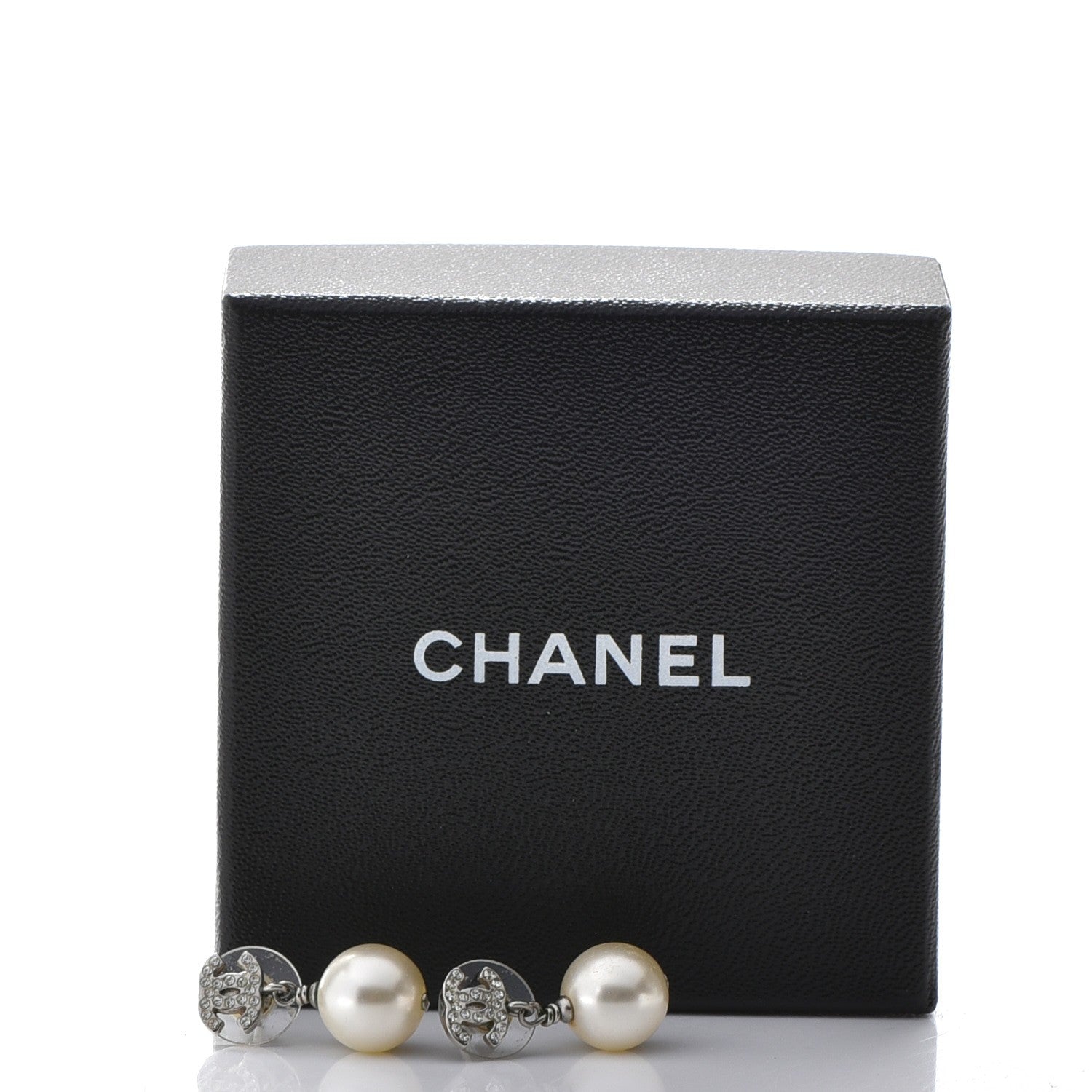 Chanel Crystal Pearl CC Drop Earrings Silver 7 of 7