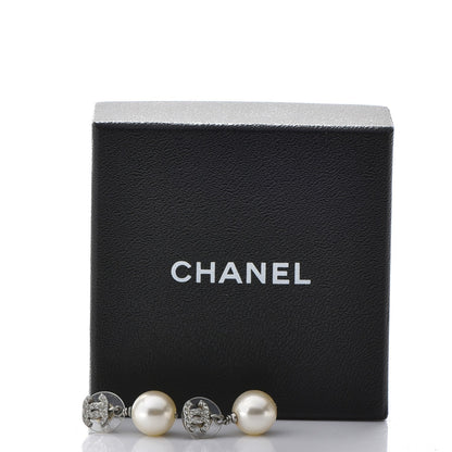 Chanel Crystal Pearl CC Drop Earrings Silver 7 of 7