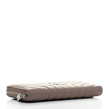 Saint Laurent Calfskin Matelasse Chevron Monogram Zip Around Wallet Mink 4 of 7