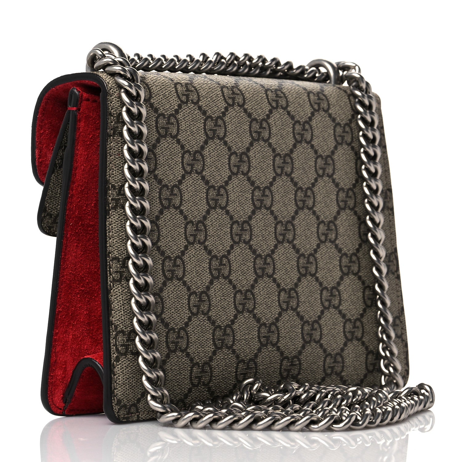 Gucci GG Supreme Monogram Suede Mini Dionysus Shoulder Bag Beige Ebony Vulcanic Red 3 of 9