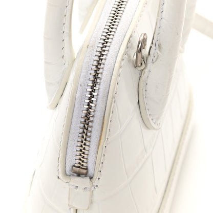 Balenciaga Calfskin Logo Crocodile Embossed Mini Ville Top Handle Bag White Black 8 of 9