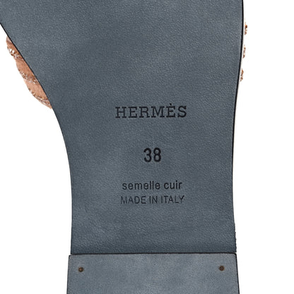 Hermes Suede Goatskin Crystal Oran Sandals 38 Rose Aube Nude 6 of 10