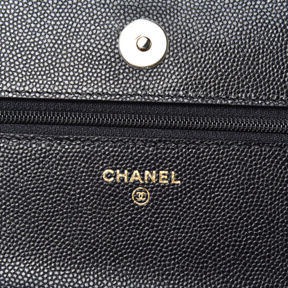 Chanel Caviar Quilted French New Wave Chain CC Wallet On Chain WOC Black 6 of 9