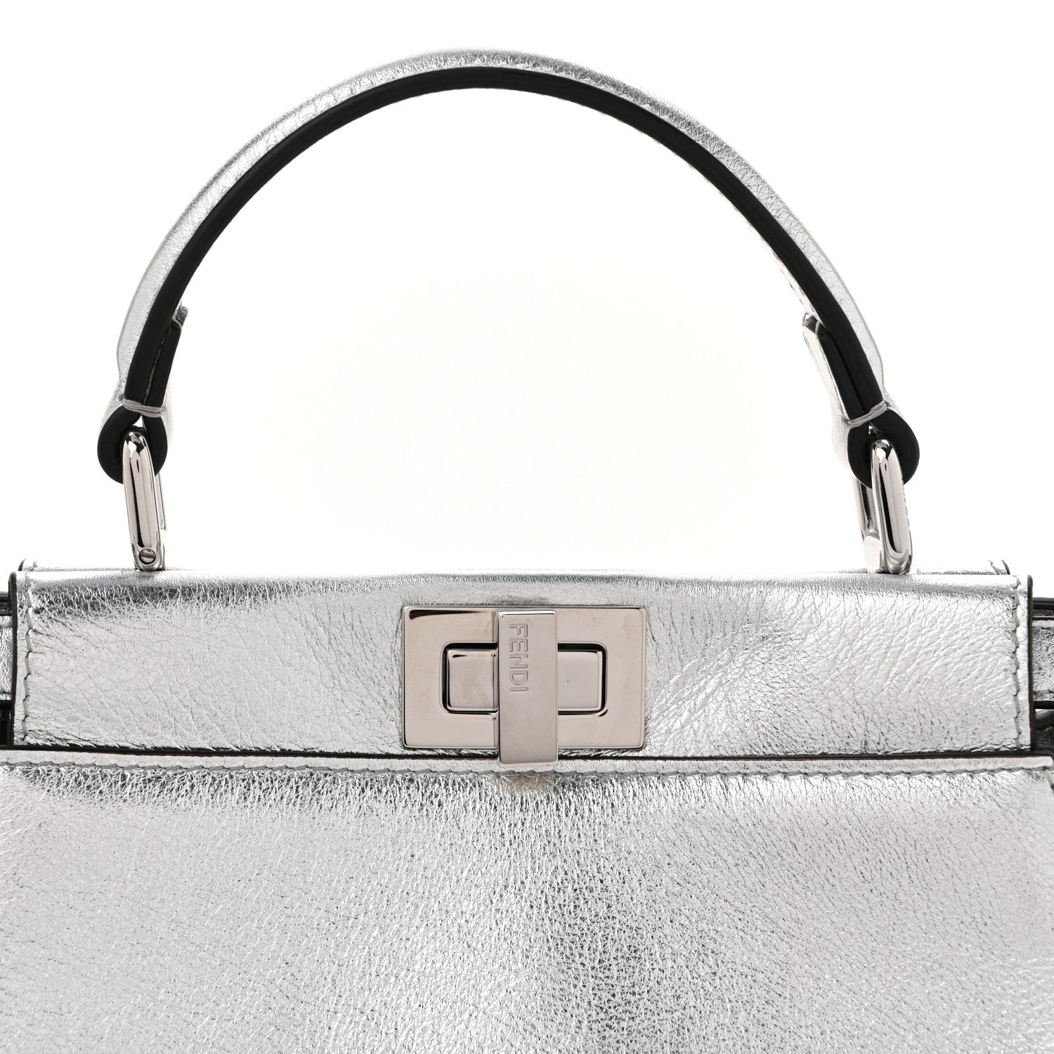 Fendi Vitello Catalan Mirror Mini Peekaboo Iconic Satchel Argento 7 of 9