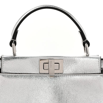 Fendi Vitello Catalan Mirror Mini Peekaboo Iconic Satchel Argento 7 of 9