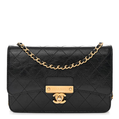 Chanel Aged Glazed Calfskin Stitched Golden Class CC Wallet on Chain WOC Black 1 of 13