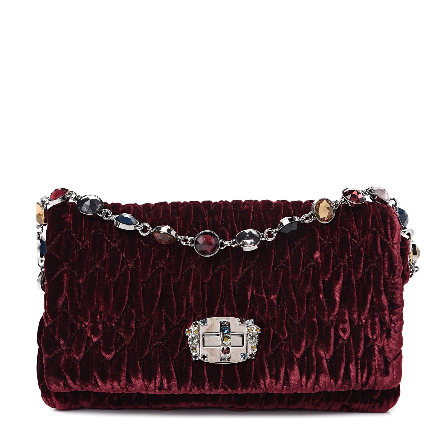 Velluto Matelasse Crystal Flap Clutch Bordeaux