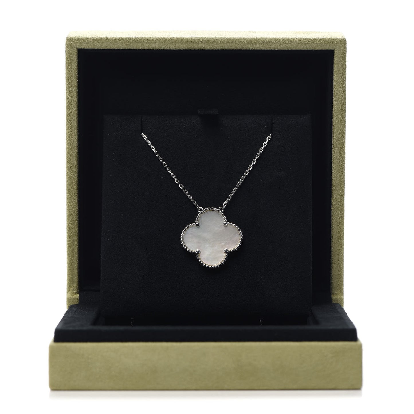 18K White Gold Mother of Pearl Magic Alhambra Pendant Necklace