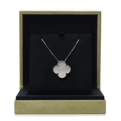 Van Cleef & Arpels 18K White Gold Mother of Pearl Magic Alhambra Pendant Necklace 8 of 9