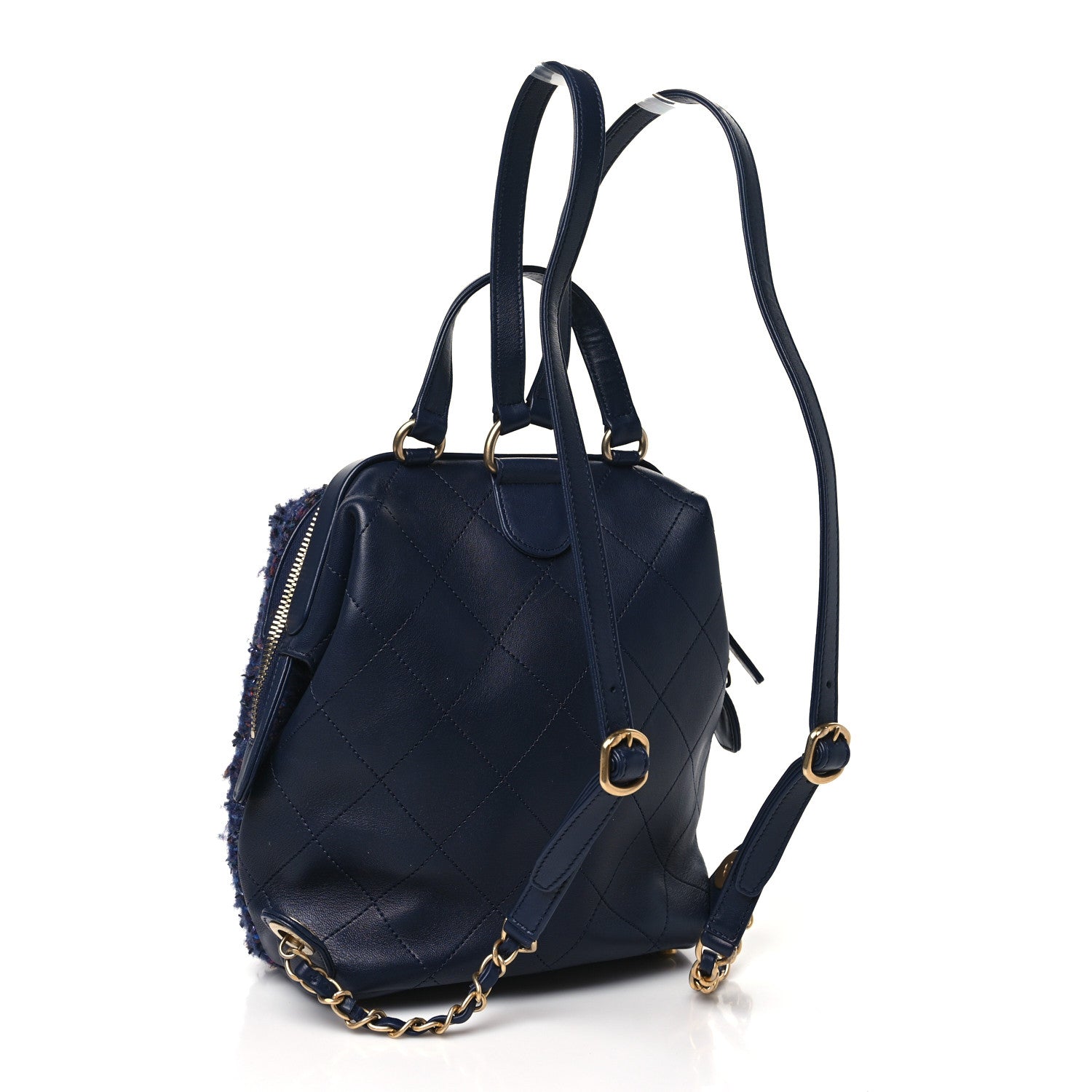 Chanel Tweed Calfskin Stitched Frame Backpack Navy 3 of 10