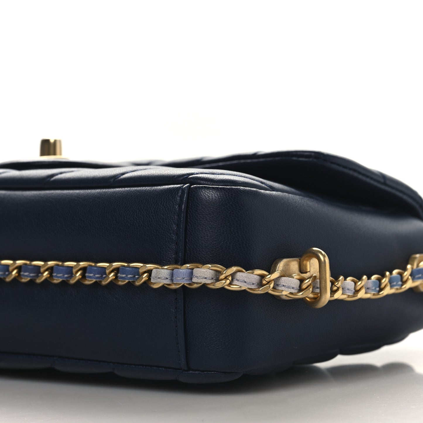 Lambskin Chevron Quilted Mini Chain Around Rectangular Flap Blue