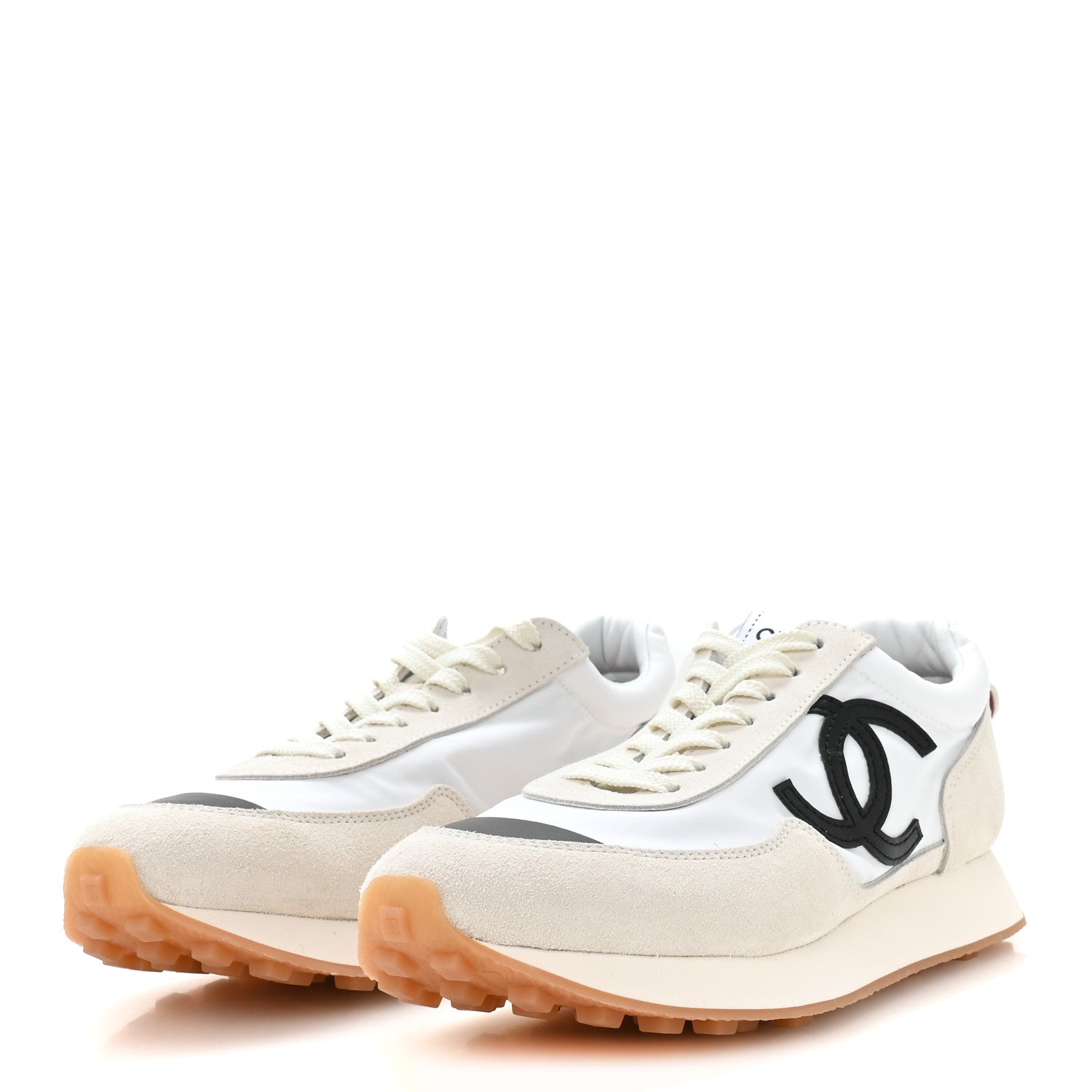 Chanel Fabric Calfskin Suede CC Sneakers 39 Ivory Black 4 of 9