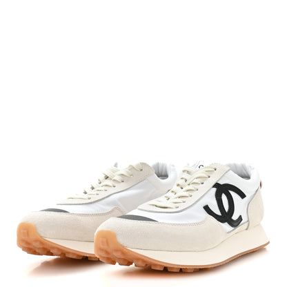 Chanel Fabric Calfskin Suede CC Sneakers 39 Ivory Black 4 of 9