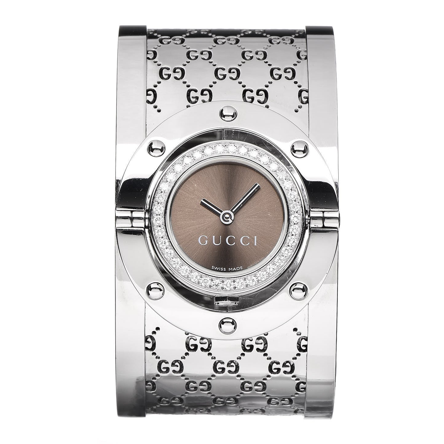 Stainless Steel Diamond Bezel 33mm Twirl Quartz Watch Brown