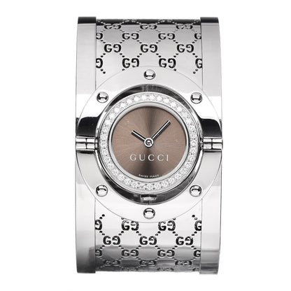 Gucci Stainless Steel Diamond Bezel 33mm Twirl Quartz Watch Brown 1 of 6