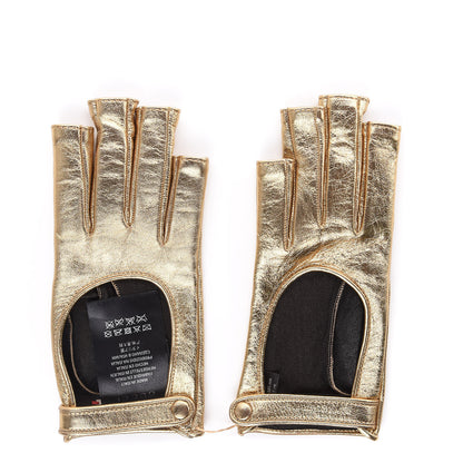 Gucci Metallic Nappa Donna Fingerless Gloves 7.5 Gold 1 of 6