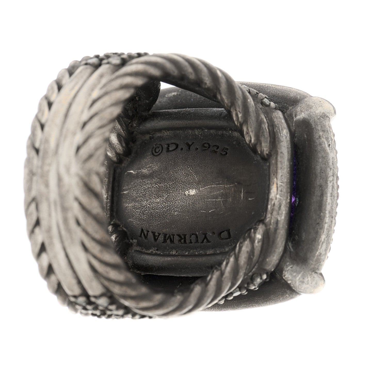 David Yurman Darkened Sterling Silver Diamond Amethyst 20mm Chatelaine Ring 48 4.5 5 of 10