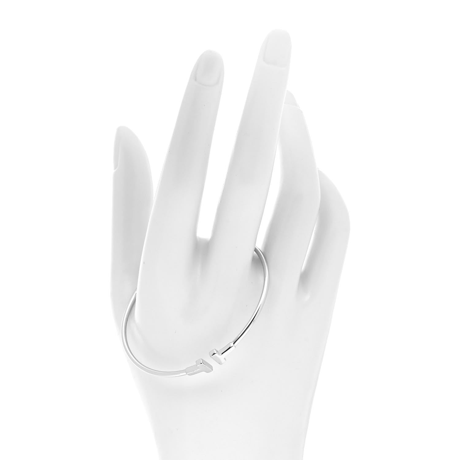 Tiffany 18K White Gold Narrow T Wire Bracelet 4 of 8