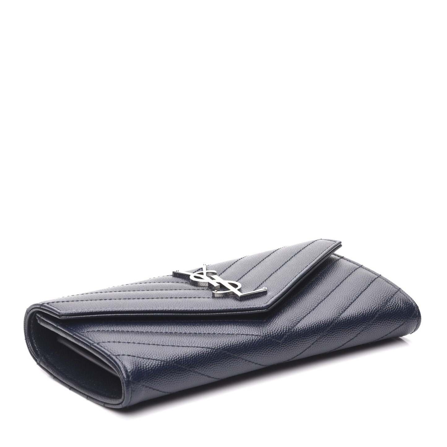 Grain De Poudre Matelasse Chevron Monogram Flap Wallet Navy