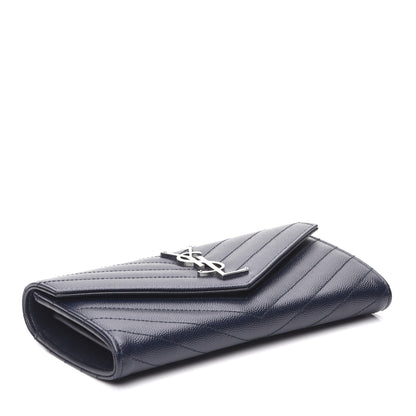 Saint Laurent Grain De Poudre Matelasse Chevron Monogram Flap Wallet Navy 4 of 6