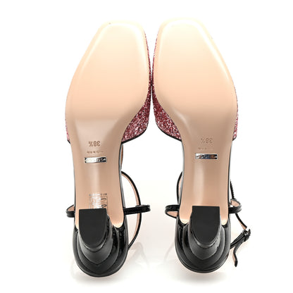 Gucci Calfskin Glitter Double G 55mm Slingback Pumps 38.5 Black Pink Glitter 6 of 9