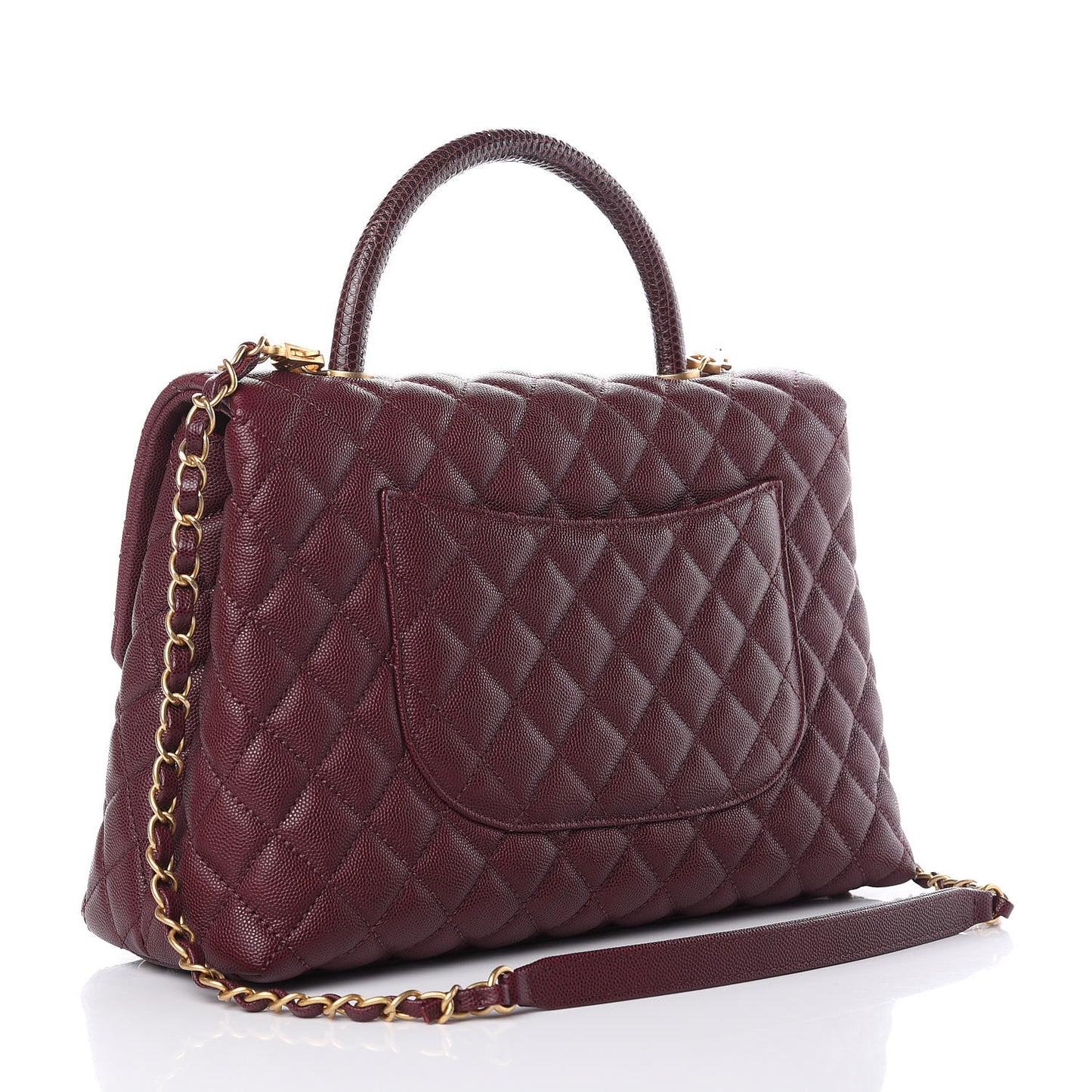 Caviar Lizard Quilted Medium Coco Handle Flap Burgundy