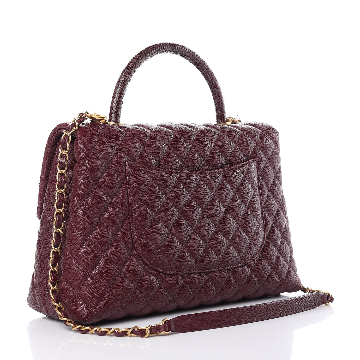 Chanel Caviar Lizard Quilted Medium Coco Handle Flap Burgundy 3 of 11