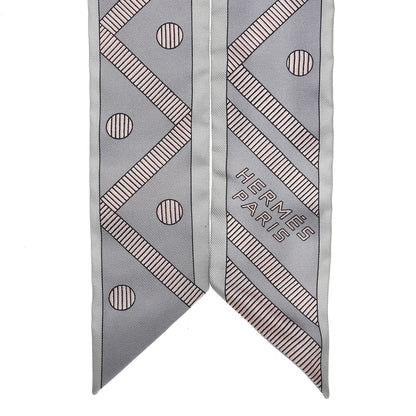 Hermes Silk Balade En Berline Twilly Gris Bleu Beige Rose 3 of 5