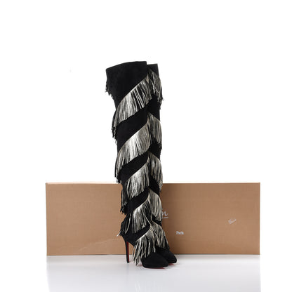 Christian Louboutin Veau Velours Lame Tweed Bolcheva 120 Thigh High Boots 36 Black Platine 7 of 7