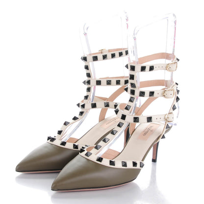 Valentino Garavani Nappa Rockstud Ankle Strap 65mm Pumps 37 Army Green Light Ivory 3 of 8