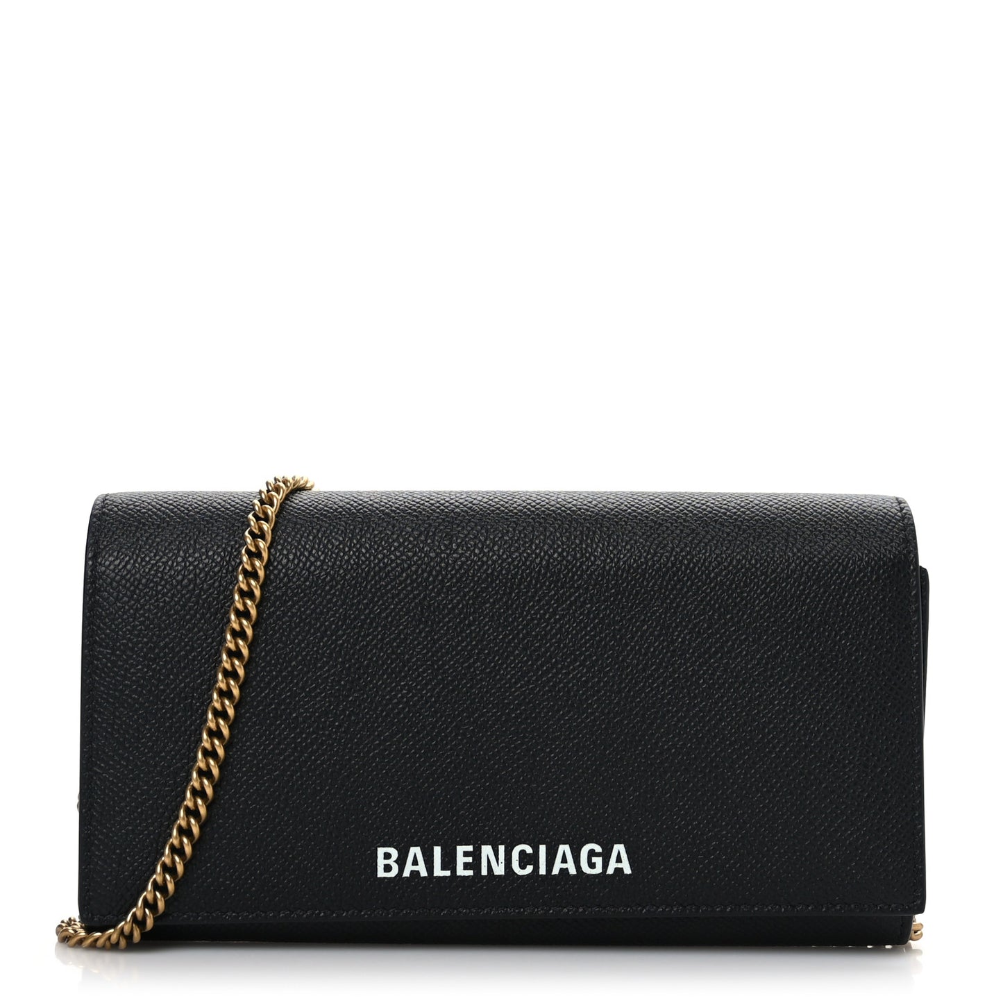 Signature Grained Calfskin Logo Ville Continental Wallet on Chain Black