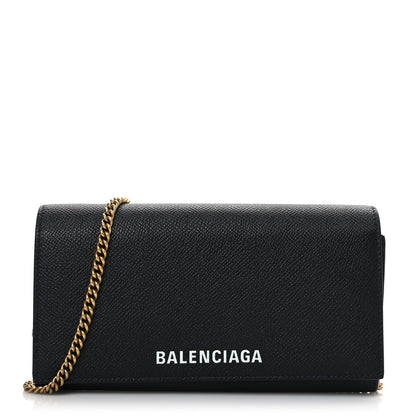 Balenciaga Signature Grained Calfskin Logo Ville Continental Wallet on Chain Black 1 of 8