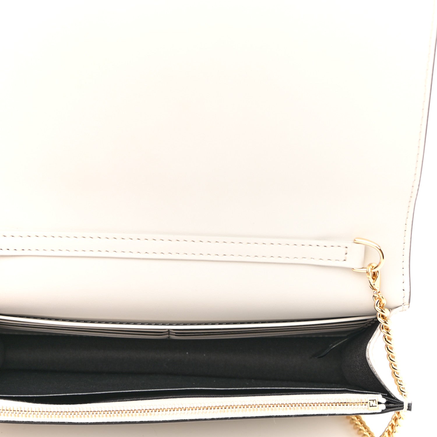 Fendi Vitello King Tamponato Logo Embossed Medium Wallet On Chain White Ice 5 of 9