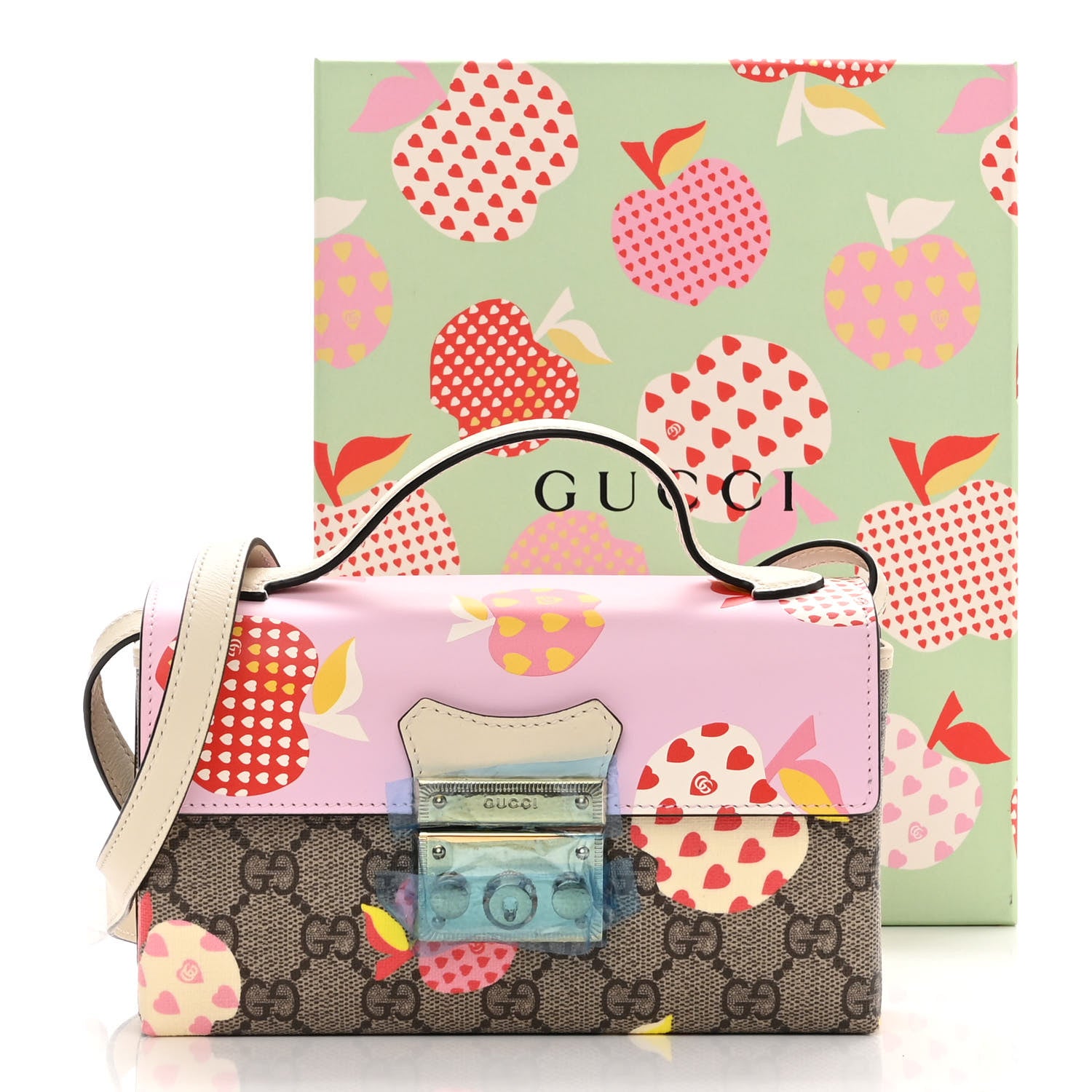 Gucci GG Supreme Monogram Les Pommes Mini Padlock Top Handle Shoulder Bag Beige Ebony Multicolor Cotton Candy Pink 11 of 11