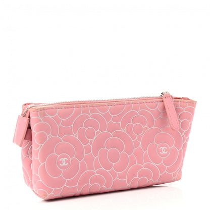 Chanel Lambskin Camellia Embossed Cosmetic Pouch Pink 3 of 9