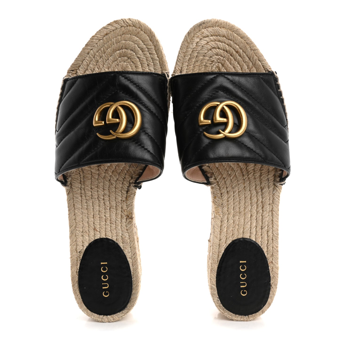 Nappa Matelasse GG Marmont Platform Espadrille Slide Sandals 39 Black