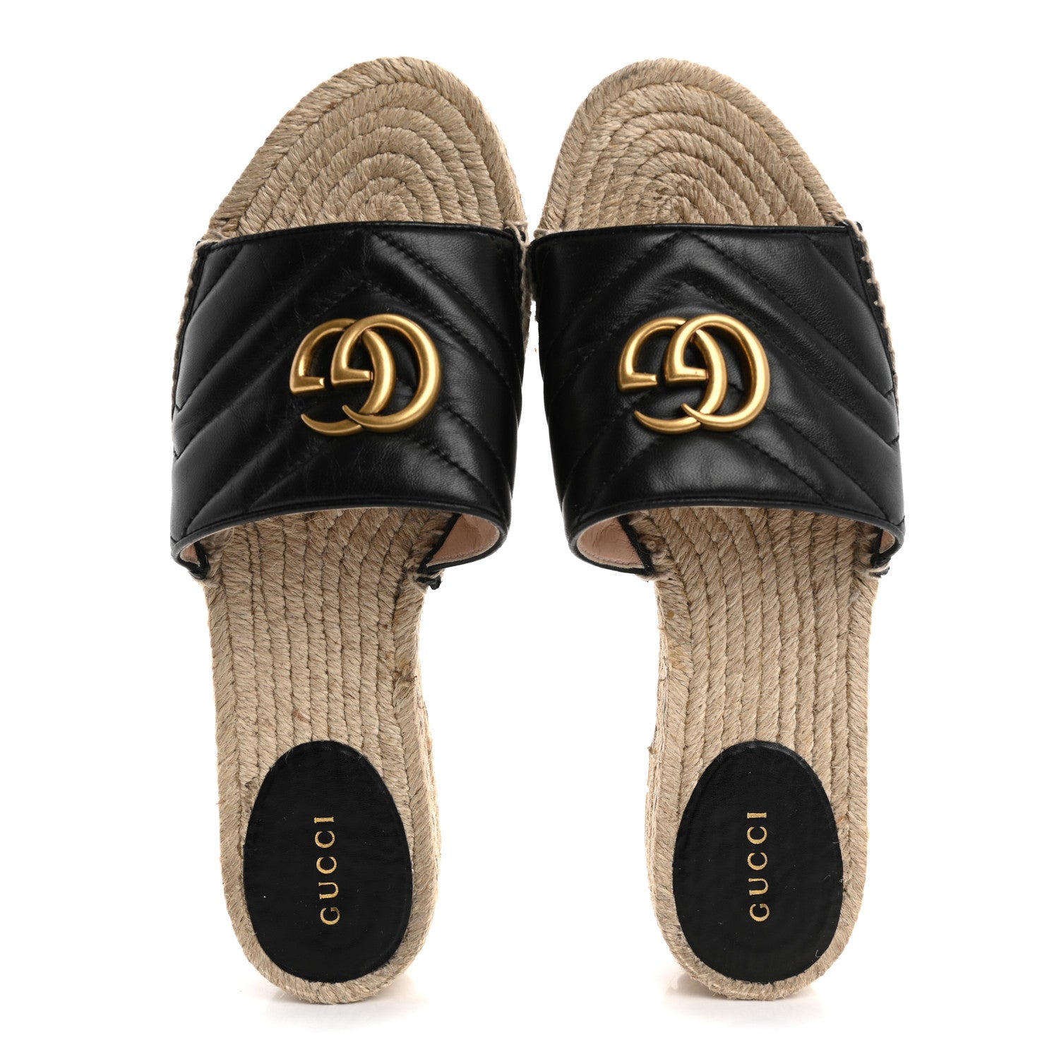 Gucci Nappa Matelasse GG Marmont Platform Espadrille Slide Sandals 39 Black 2 of 9