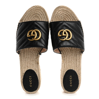 Gucci Nappa Matelasse GG Marmont Platform Espadrille Slide Sandals 39 Black 2 of 9
