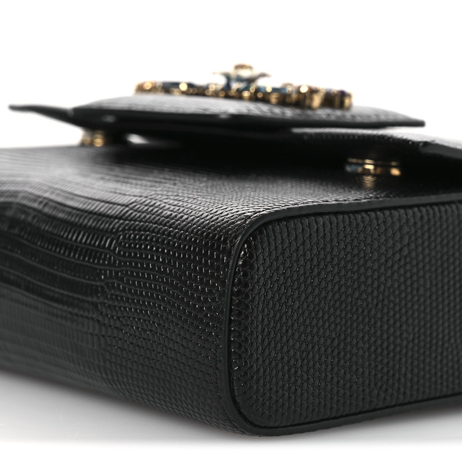 Dolce & Gabbana Lizard Embossed Crystal Embellished DG Millennials Mini Crossbody Bag Black 9 of 10
