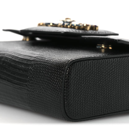 Dolce & Gabbana Lizard Embossed Crystal Embellished DG Millennials Mini Crossbody Bag Black 9 of 10